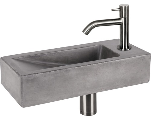 Lave-mains - Ensemble comprenant robinet de lave-mains DONI béton avec revêtement gris 36x16 cm