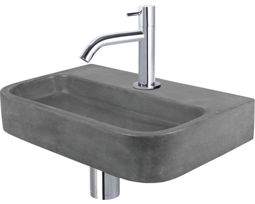 Handwaschbecken - Set inkl. Standventil chrom OVALE Beton mit Beschichtung grau 38x24 cm