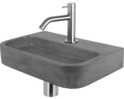 Lave-mains - Ensemble comprenant robinet de lave-mains chromé OVALE béton avec revêtement gris 38x24 cm