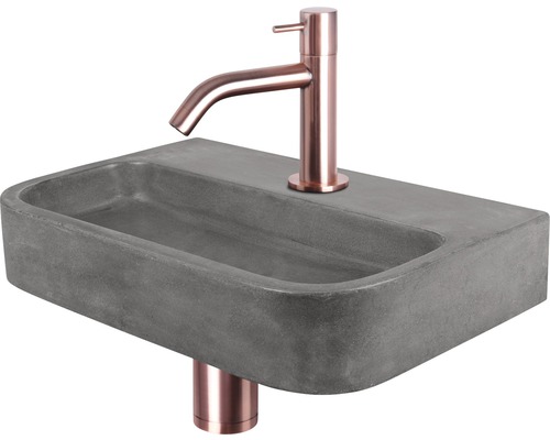 Handwaschbecken - Set inkl. Standventil kupferrot OVALE Beton mit Beschichtung grau 38x24 cm