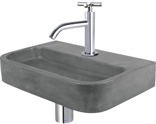 Handwaschbecken - Set inkl. Standventil chrom OVALE Beton mit Beschichtung grau 38x24 cm