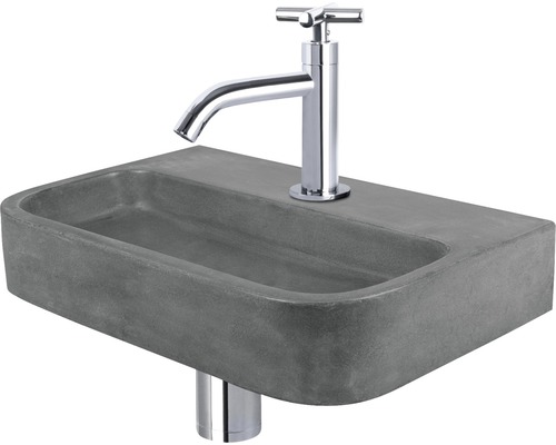 Lave-mains - Ensemble comprenant robinet de lave-mains chromé OVALE béton avec revêtement gris 38x24 cm