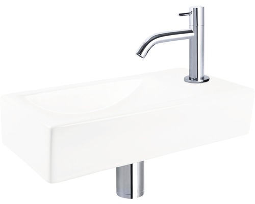 Keramikwaschtisch mit Armatur und Siphon