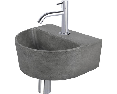 Lave-mains - Ensemble comprenant robinet de lave-mains chromé DEMI béton avec revêtement gris 30x25 cm