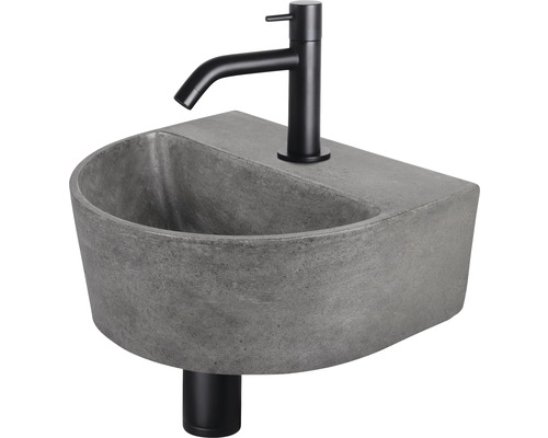 Handwaschbecken - Set inkl. Standventil schwarz DEMI Beton mit Beschichtung grau 30x25 cm