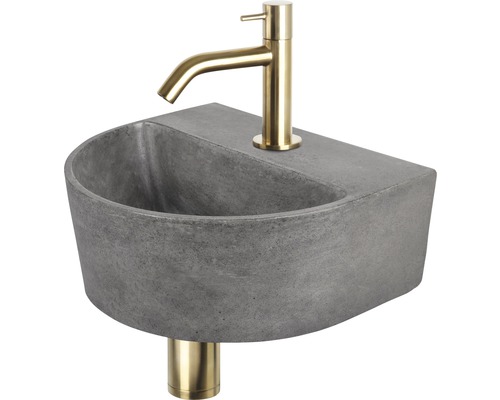 Handwaschbecken - Set inkl. Standventil gold DEMI Beton mit Beschichtung grau 30x25 cm