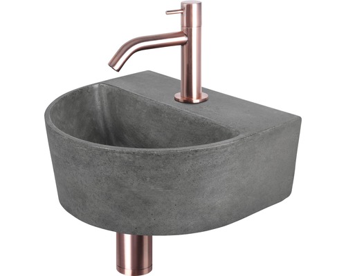 Lave-mains - Ensemble comprenant robinet de lave-mains rouge cuivre DEMI béton avec revêtement gris 30x25 cm