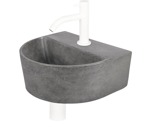 Lave-mains - Ensemble comprenant robinet de lave-mains blanc DEMI béton avec revêtement gris 30x25 cm