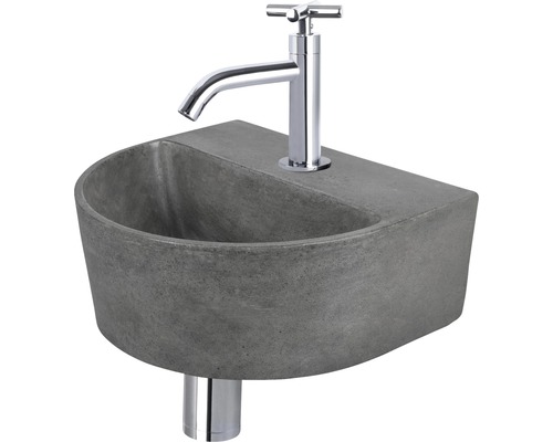 Lave-mains - Ensemble comprenant robinet de lave-mains chromé DEMI béton avec revêtement gris 30x25 cm