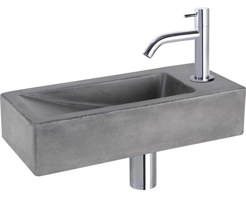Handwaschbecken - Set inkl. Standventil chrom DONI Beton mit Beschichtung grau 36x16 cm