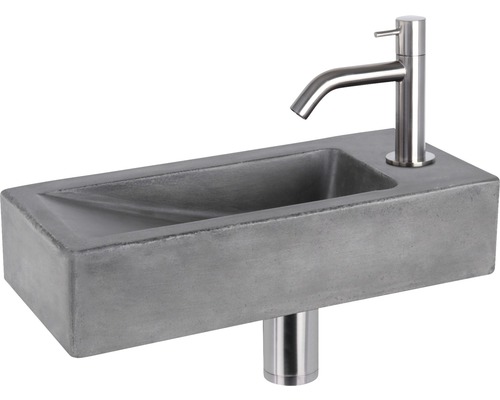 Lave-mains - Ensemble comprenant robinet de lave-mains DONI béton avec revêtement gris 36x16 cm
