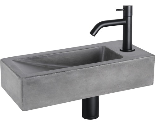Lave-mains - Ensemble comprenant robinet de lave-mains noir DONI béton avec revêtement gris 36x16 cm