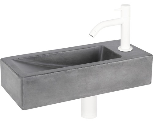 Lave-mains - Ensemble comprenant robinet de lave-mains blanc DONI béton avec revêtement gris 36x16 cm