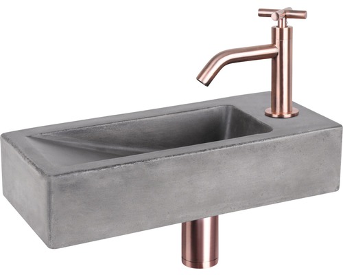 Lave-mains - Ensemble comprenant robinet de lave-mains DONI béton avec revêtement gris 36x16 cm