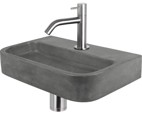 Handwaschbecken - Set inkl. Standventil chrom OVALE Beton mit Beschichtung grau 38x24 cm