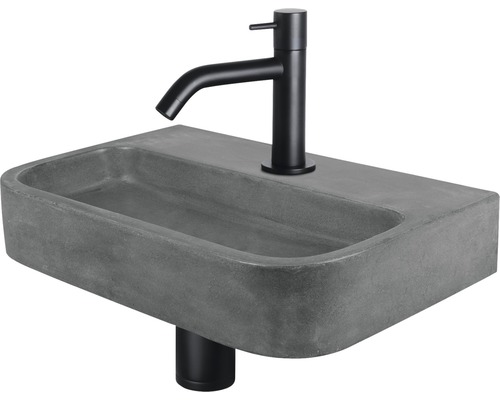 Handwaschbecken - Set inkl. Standventil OVALE Beton mit Beschichtung grau 38x24 cm