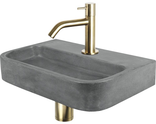 Handwaschbecken - Set inkl. Standventil OVALE Beton mit Beschichtung grau 38x24 cm