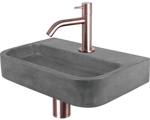 Lave-mains - Ensemble comprenant robinet de lave-mains OVALE béton avec revêtement gris 38x24 cm