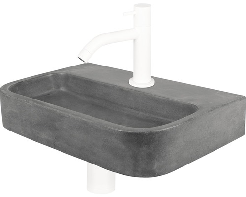 Handwaschbecken - Set inkl. Standventil weiss OVALE Beton mit Beschichtung grau 38x24 cm