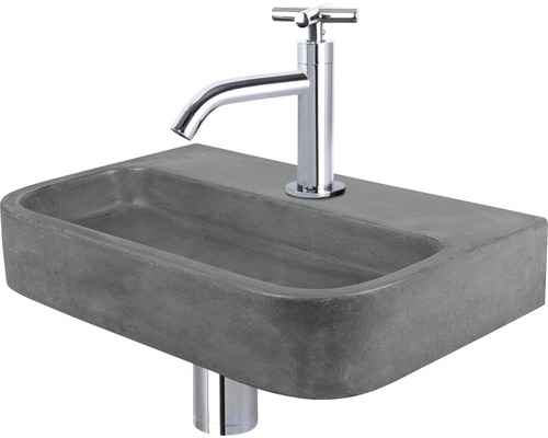 Lave-mains - Ensemble comprenant robinet de lave-mains OVALE béton avec revêtement gris 38x24 cm