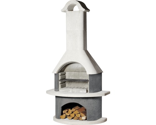 Barbecue cheminée Buschbeck Meran 65 x 110 x 210 cm béton gris anthracite blanc Barbecue de jardin en maçonnerie avec bûches