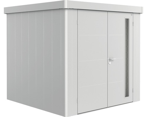 Remise à outils biohort Neo 2B double porte 236 x 236 cm argent-métallique Armoire de jardin en métal avec double porte et fenêtre
