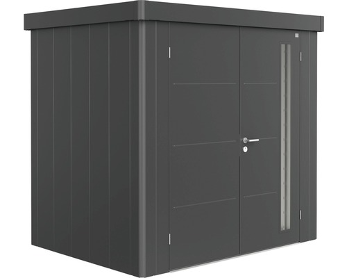 Remise à outils biohort Neo 1B double porte 236 x 180 cm gris foncé-métallique Abri de jardin métallique avec double porte et fenêtre latérale