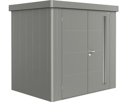 Remise à outils biohort Neo 1B double porte 236 x 180 cm gris quartz-métallique Abri de jardin métallique avec double porte et fenêtre