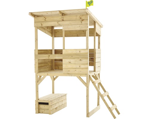 Tour de jeux en bois avec échelle et coffre à jouets