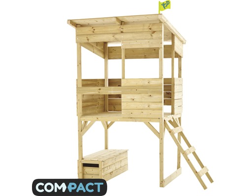 Cabane de jeu en bois avec échelle et drapeau