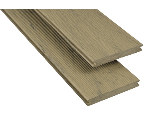 Lame de terrasse Konsta en bois composite Masivo profilé plein mat 20x145 mm (au mètre à partir de 1000 mm jusqu'à 6000 mm max.) sable