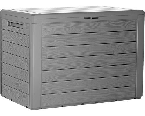 Graue Gerätebox aus Kunststoff mit Holzoptik