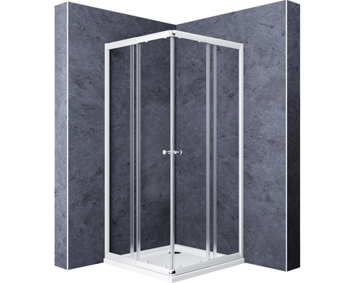 Accès d'angle avec porte coulissante BREUER Fara Express Q72 80 - 90 cm couleur du profilé argent décor de vitre verre transparent