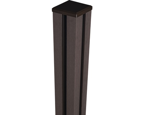 Poteau en bois composite GroJa Flex avec chapeau à sceller dans le béton 10 x 10 x 150 cm terra
