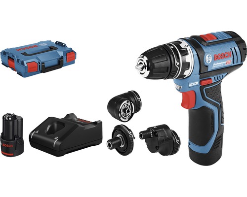 Bosch Professional Akku-Bohrschrauber GSR 12V-15 FC inklusive 2 x Akkus 2,0 Ah 4 x Aufsätze und L-BOXX