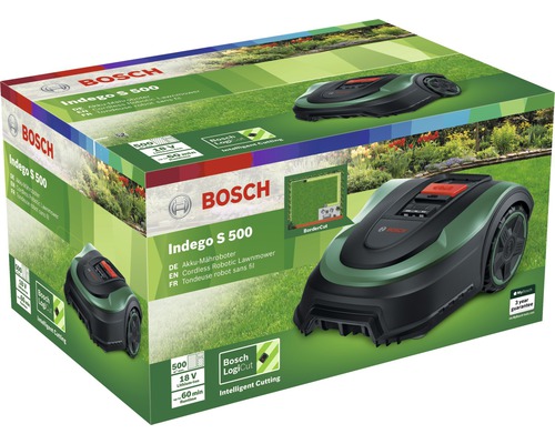 Emballage du produit robot tondeuse sans fil Bosch Indego S 500