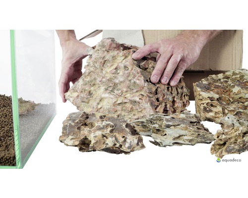 Set de pierres décoratives pour la conception d''aquariums avec substrat et mains