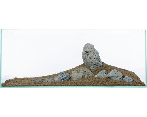 Aquarium avec substrat et pierres de lave