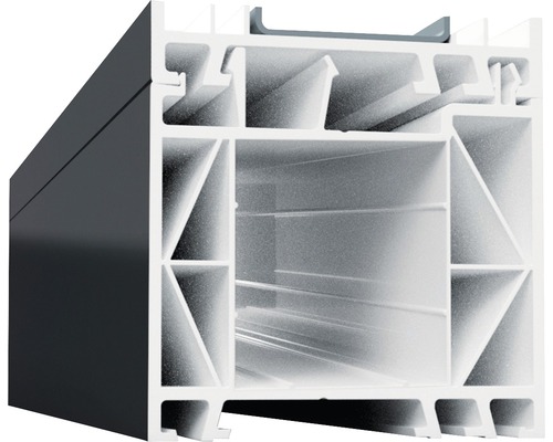 Profilé d'élargissement 60 mm ARON Basic blanc/anthracite longueur 2200 mm Vue de profil d''un cadre de fenêtre en plastique