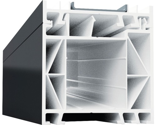 Profilé d'élargissement 60 mm ARON Basic blanc/anthracite longueur 1400 mm Section transversale d''un profilé de fenêtre en plastique