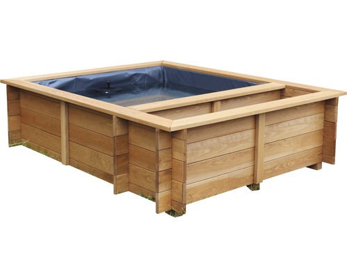 Quadratischer Holz-Gartenteich mit Teichfolie