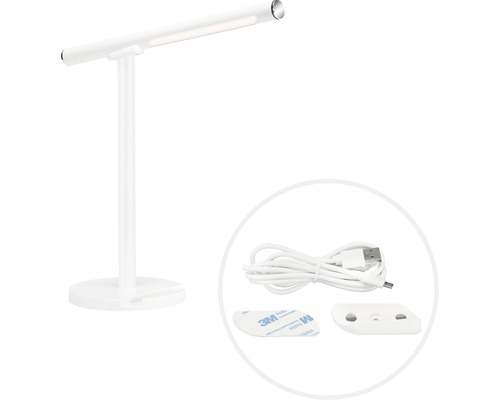 Lampe de bureau LED USB CCT avec tête amovible métal/plastique 1,5W 200 lm Lampe de bureau blanche avec ampoule LED, câble USB et accessoires de montage