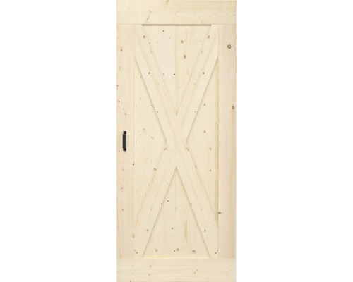 Holztür mit X-förmigem Design und schwarzem Griff