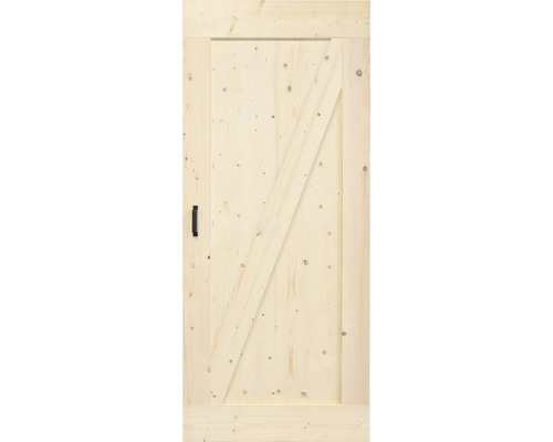 Holztür mit Griff und diagonalem Querriegel