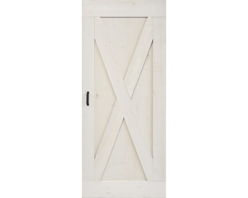 Weiss gestrichene Holztür mit X-förmigem Design und Griff