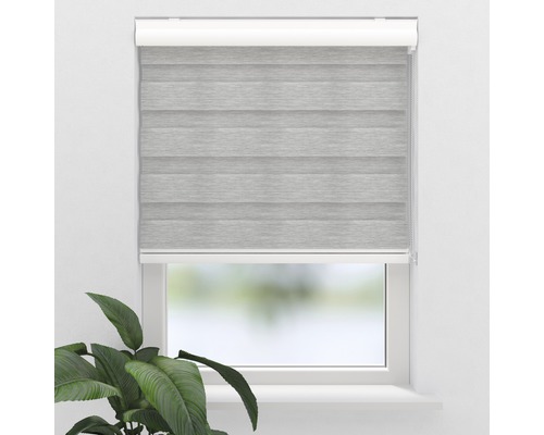 Fenster mit grauem Doppelrollo zur Lichtregulierung