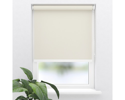 Blick auf ein Rollo am Fenster.