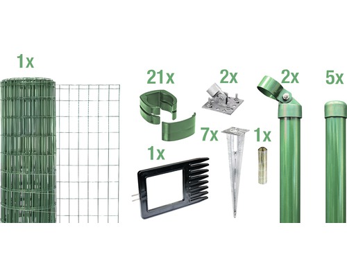 Ensemble complet de clôture ALBERTS kit Fix-Clip Pro avec douilles de sol 10 x 1,02 m vert