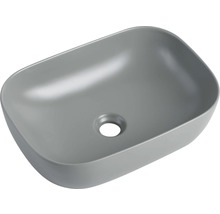 Graues Aufsatzwaschbecken mit rechteckiger Form und abgerundeten Ecken