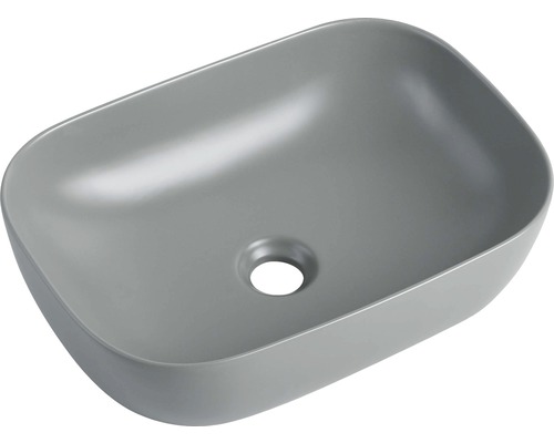Graues Aufsatzwaschbecken mit rechteckiger Form und abgerundeten Ecken
